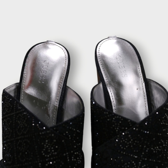 NWT Wedge Sparkle Metallic Cross Strap Sandals Summer Heels Wedges By Guess - Picture 10 of 11